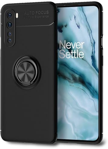NALIA Ring Handyhülle kompatibel mit OnePlus Nord Hülle, Silikon Cover mit 360-Grad Finger-Halter für magnetische KFZ-Halterung, Dünne Schutzhülle Phone Case Handy-Tasche Etui Bumper, Farbe:Schwarz