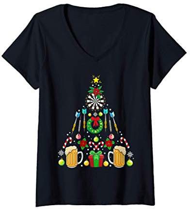 Damen Lustiges Darts Weihnachten 180 Dartspieler Geschenk T-Shirt mit V-Ausschnitt