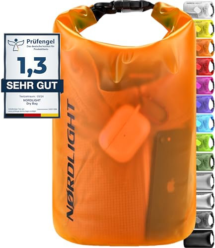 Nordlight Dry Bag 20L Wasserdichter Beutel - (Orange) Wasserdichter Packsack Mit Roll Top Verschluss Und Schultergurt | Schwimmen, Baden, Strand, Kanu, Stand Up Paddling, Tauchen