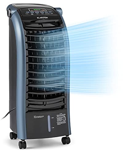 Klarstein Condizionatore Portatile Senza Tubo 65 W, 4 in 1, Umidificatore, Climatizzatore Portatile Silenzioso con Night Mode, Ventilatore Aria Fredda, Raffrescatore, Flusso 444m³/h, Serbatoio 6L