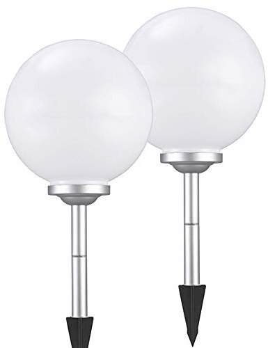 2x Solar-Kugel-Dekoleuchte OLA D: 25cm Garten Dekokugel mit Erdspieß Lichtfarbe kaltweiss Solar-Erdspießleuchte Boden-Wege-Deko-Lampe (Drm. 25 + 25cm)