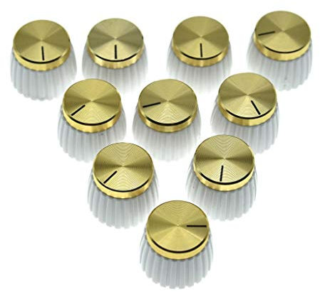 KAISH 10pcs Guitar AMP Amplifier Push on fit Knobs White with Gold Cap Top Fits 6mm diameter Pots Marshall Amplifiers
