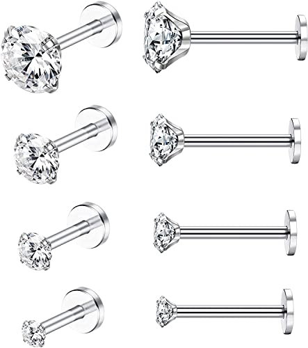 LOLIAS 4 Pairs Medizinische Ohrstecker Silber Gesundheitsstecker Flatback Ohrringe Edelstahl Damen Helix Piercings Chirurgenstahl Piercing Ohr Conch Tragus labret Piercing Studs lippenpiercing