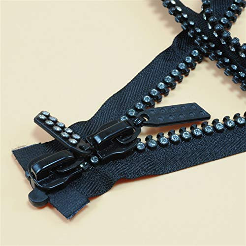 zxxin-Cerniera Zipper con Cerniera di Strass, Cappotto in Piumino con Cerniera per Cucire Fai da Te Cucito, 10# Doppia Apertura della Zip di Diamante Lucido, Accessori Craft