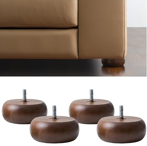 IPEA Lot de 4 Pieds Ronds pour Meubles et canapés - Lot de 4 Pieds à Oignon en Bois Massif - Pieds pour fauteuils Meubles - Couleur Noyer Hauteur 45 mm