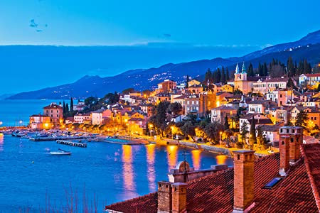 adrium Poster-Bild 120 x 80 cm: Stadt Vollosko Abends Waterfront View, Opatija Riviera von Kroatien(96752106)
