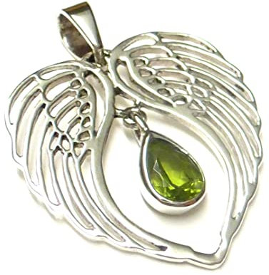 Kettenanhänger, Anhänger Silber Steine, Motivanhänger Engelsflügel Peridot Stein Sterlingsilber, Schmuck Damen