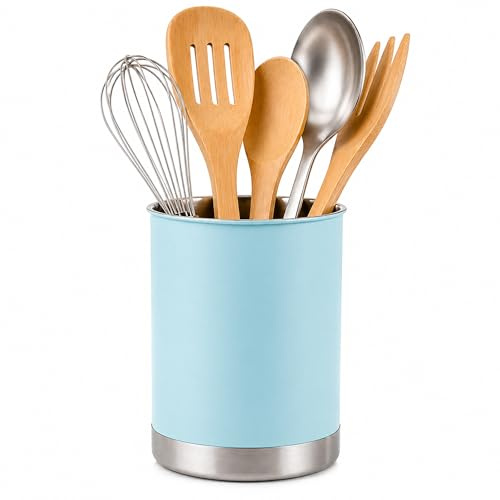 Creative Home Stainless Steel Utensil Holder– 6.3 Large Cooking Tool Organizer for Kitchen Decor and Countertop Storage, Stable Anti-Tip Design, Durable Powder-Coated Finish, Ocean Blue
