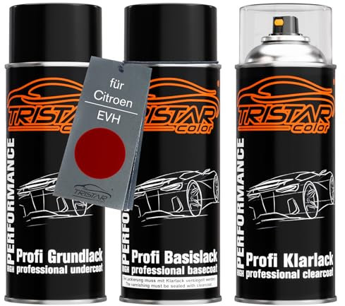 TRISTARcolor Autolack Spraydosen Set für Citroen EVH Rouge Elixir Nacre Grundlack Basislack Klarlack Sprühdose 400ml