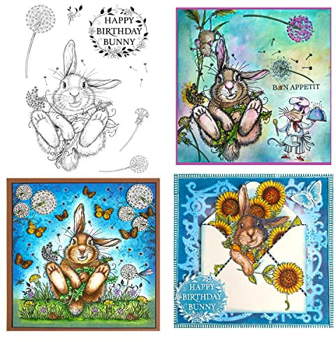 OTCRAFT Hasenstempel Happy Birthday mit Hasen-Wort transparent Stempel Kartenherstellung für DIY Scrapbooking Papier Basteln Kunstbedarf handgefertigt