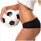 Wallario Memoboard aus Glas mit Motiv, Magnet-Tafel in 50 x 50 cm in Premium Qualität Fußball - sexy Frau mit einem Fußball
