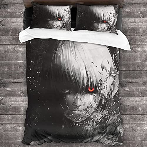 ANSSON Anime Bettwäsche 135x200cm Tokyo Ghoul Mikrofaser Bettbezug Mit Reißverschluss,Kaneki Ken Fanartikel Bettwäsche-Sets Kissenbezug (Single 135x200, Ghoul6)