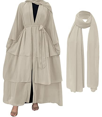 OBEEII Damen Moslems Robe Lose Strickjacke mit Langen Ärmeln Kleid Robe mit Hijab Muslimische Kleidung für Frauen Arabisches Islamisches Gewand aus Dem Nahen Osten Nackt M