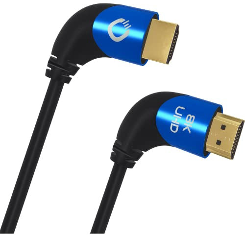 Oehlbach Shape Magic 90 UHD Câble HDMI 2.1 8K Ultra High Speed – Certifié 48 Gbps (fiche coudée à 90 °, cuivre OFC, 4K @ 120 Hz, 8K @ 60 Hz, eARC, HDR dynamique) noir 2 m