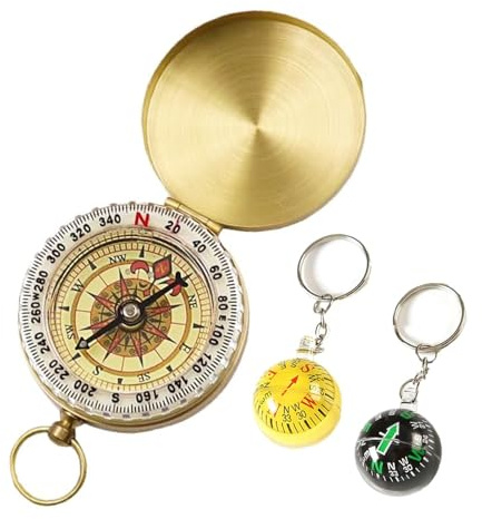 3 Pièces Boussole à Boule, Mini Porte-Clés, Camping Outil de Navigation pour Randonnée, Chasse (Vert + Jaune)
