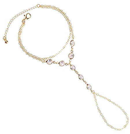 ZAVANA vergoldetes Armkette mit Fingerring für Damen und Mädchen, Slave Armband mit Ring, Bohemian Handschmuck, Handkette und Ringketten-Armband in Gold mit Cubic Zirkonia, Boho Schmuck