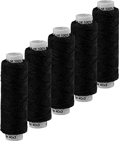5x50m Leinen Garn Leinenzwirn Flachs Nähfaden robust strapazierfähig Farbwahl, Farbe:schwarz