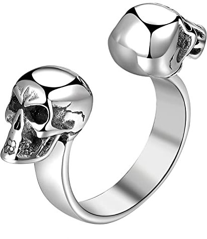 OIDEA U Modisch Offener Ring mit Totenkopf Silber, Damen Mädchen Herren Ringe, Verstellbar Größe 57 (18.1)