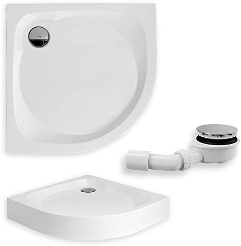 KOLMAN Duschwanne 100x100 cm Viertelkreis, integrierte Schürze, Weiß, Acryl, Glatt, Ablaufgarnitur Ø 90 mm und Füße, Design-Duschtasse Kompakt Halbrund N-Stil