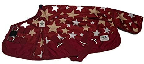 Regendecke Winterdecke Outdoor Decke Weidedecke 65 70 75 80 85 90 95 100 Weinrot Sterne 0 oder 200 Gramm Minishetty Minipony Mini Shetty Welsh Fleece Lining Thermodecke (200 Gramm Füllung, 85 cm)