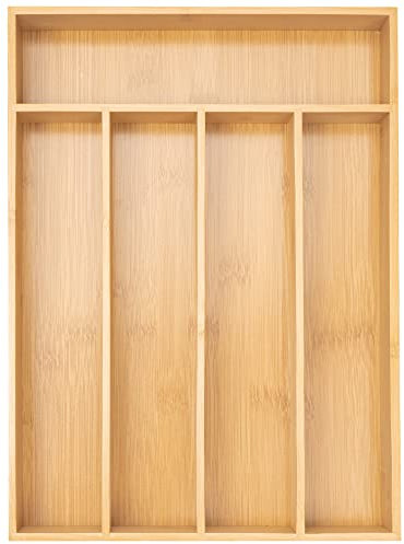 Besilord Silverware Organizer Kitchen Drawer Organizer Utensil Organizer Bamboo Silverware Holder Cutlery Organizer in Drawer Flatware Organizer Tray(5 slots, Natural