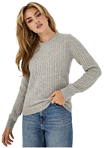 Jack Wills Womens Tinsbury Merino Wool Cable Knitted Jumper Grey Marl L