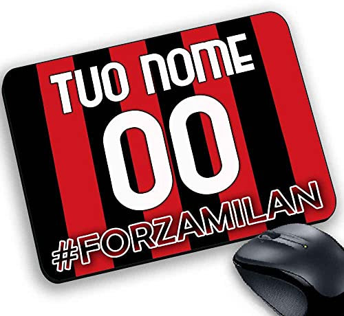 Tappetino per il mouse, Mouse pad Gadget personalizzabile con nome e numero, prodotto compatibile per tifoso Rossonero Stile maglia adatta a milanista (9)