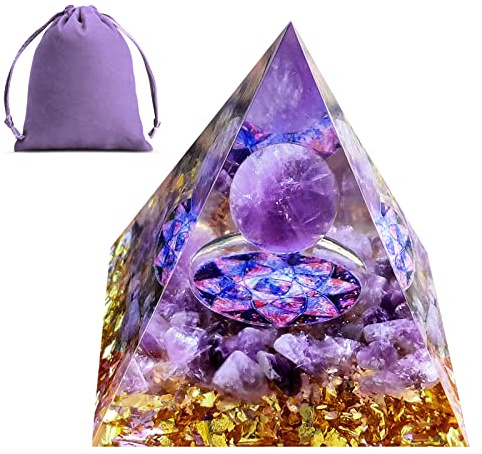 Obidodi Crystal Pyramid, Moonstone & Amethyst Crystal Energy Tower, Positive Energy Generator for Healing Meditation & Chakra Balance