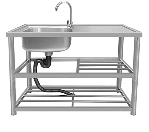 Stainless steel kitchen sink,portable sink,Single Bowl Free Standing Utility Catering Sink Unit,Freestanding sink with work surface and hot and cold water taps,kitchen sink with stand, ( Color : Type