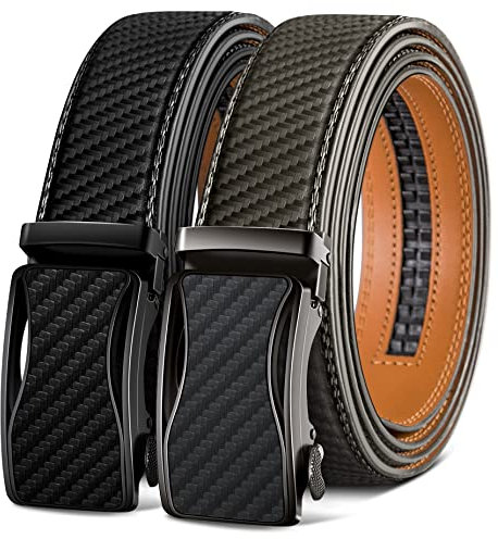 KEMISANT Gürtel Herren 2er, Ledergürtel Gürtel Ratsche Automatikschließe für Herren Verstellbar 35mm Breit mit Geschenkbox(Schwarz/Heiliges Grau-120cm/34-40 taille verstellbar)