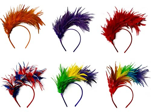 Bandeau à Plumes Colorées Fascinateur Coiffe de Carnaval Serre-Têtes Arc-en-Ciel Cerceau Cheveux Serre-tête Vintage Classique Cosplay Costume pour Pâques Mariage Halloween