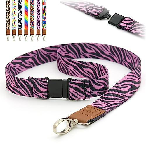 Schlüsselbänder Tigermotiv Tiger-Druck Rosa Print, Schlüsselband vorgedruckt, Sicherheitsverschluss, Metallclip, Ausweishalter, 2 cm, flaches Umhängeband von LanyardsTomorrow 10 Stück