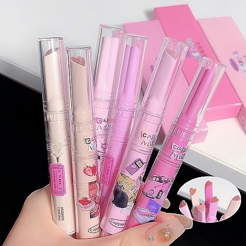 Pakivs 6Pcs Gelee-Lippenstift-Set,Herzform getönter Lipgloss Lippenglasur feuchtigkeitsspendend glänzend aufpolsternd lippenleuchtender Balsam nicht klebriger Wasserglanz-Make-up-Lippenstift