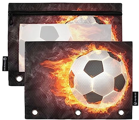 Quteprint Federmappe für 3-Ringordner, Motiv: Feuerwehr-Fußball, Sport, 2 Stück, Reißverschluss, Federmäppchen mit transparentem Fenster, Federmäppchen, Ordnertaschen, Organizer für Büro, Zuhause,