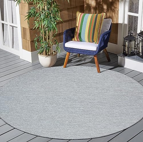 SANAT Melissa Outdoor Teppich Wetterfest - Wasserabweisend für Innen und Außenbereich, Balkon, Terrasse, Garten, Wohnzimmer oder Küche - Hell Grau, 120x120 cm Rund