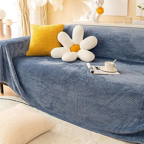 Daesar Couch Überzug Katzenfest, Couchbezug Eckcouch 200x150CM Blau Sofabezüge für Ecksofas 1 Sitzer Universal Sofa Überzug Plüsch