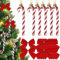 FUKPO 6 Stück Zuckerstangen Weihnachtsdeko und 12 Stück Rote Schleifen Weihnachten Deko, Christbaumschmuck Rot Zuckerstangen Kunststoff Weihnachtsbaumschmuck Weihnachtsbaum Anhänger