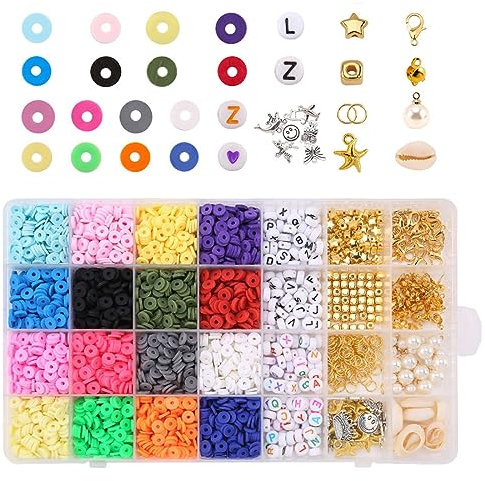VIVIIHOO Perlen Set für Freundschaftsarmbänder/Ketten/Armbänder Selber Machen - 3200 Clay Beads in 16 Farben mit Buchstaben & Smiley Perlen - DIY Schmuckset für Kinder & Erwachsene - Spacer Set