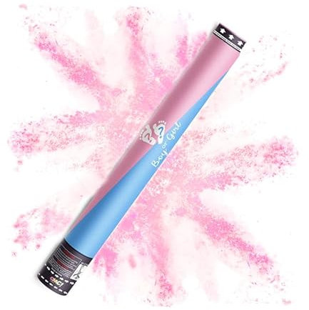 P&L Gender reveal Kanone in verschiedenen Packungsgrößen und 100% biologisch abbaubaren Pulver/Konfetti (Babyparty, Geschlechteroffenbarungsparty). 2er und 4er Pakete (Rosa 2er, Pulver)