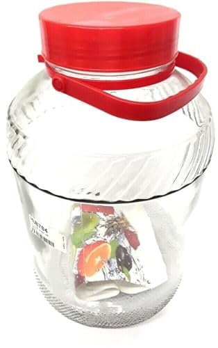 Housetronics Wish Click Done Extra Large Glass Preserve Food Beverage Juice Airtight Container Jar 10L with Plastic Handle, Storage Jar with Wide Mouth for Pickling Cucumbers, Cabbage