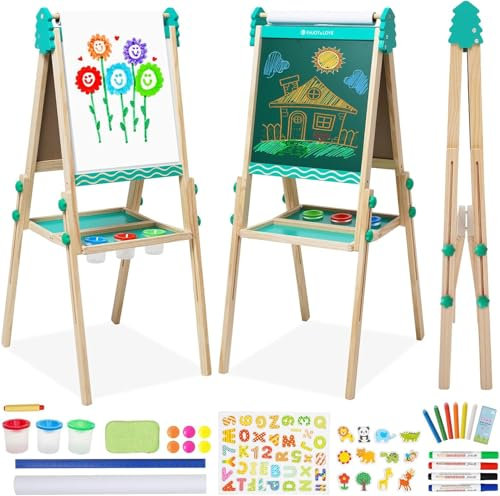 Kinder Tafel Kinder Spiel-Tafel aus Holz, 3 in1 faltbar kindertafel Staffelei Kinder Magnettafel Kinder Tafel mit Kreide und Magnet, Geschenk für Kinder ab 3 jahre