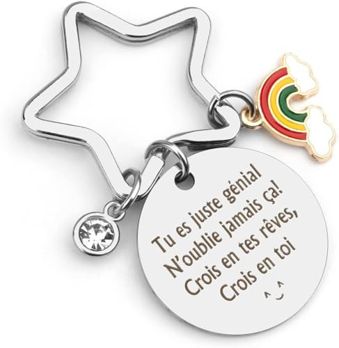 Generic Porte-clés d'encouragement, cadeau d'anniversaire original pour femmes, porte-clés gravé en acier inoxydable multicolore avec texte moral 'Tu es juste géniale. N'oublie jamais ça !'.