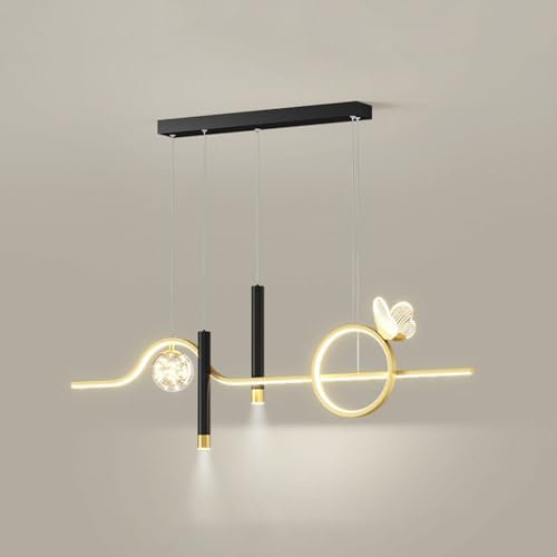 Wylolik 40 W dimmbare Pendelleuchte, Moderne LED-Pendelleuchte 100 cm Langer Tisch Hängelampe linearer schwarzer Kronleuchter, Elegante Innenbeleuchtung für Schlafzimmer Wohnzimmer Bibliothek Büro