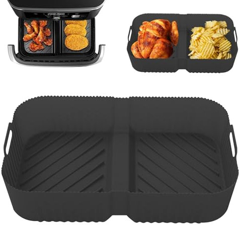Air Fryer Silicone Liners for Ninja Flex Drawer Air Fryer, Reusable AF500UK 10.4L Silicone Air Fryer Liners Accessories, Large Air Fryer Liner for AF500 UK Dual Zone Basket,black 2 in 1