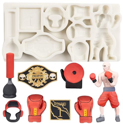 QDMOLDS Boxing Sports Fondant Silicone Mold Boxing Gloves Fondant Molds for Cake Decoration Candy Chocolate Cupcake Topper Polymer Clay Gum Paste, Pink, QSL004
