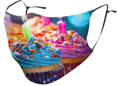 YYHHAOFA Staubmaske für Erwachsene, weich, atmungsaktiv, geeignet für Camping, Laufen, Reisen, den täglichen Gebrauch, bunte Happy Birthday-Cupcake-Drucke, 1 Stück