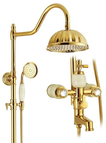 BiaoTeng Conjunto de Ducha Ajustable Dorado, con Ducha de Mano de Latón Grifo Monomando Para Columna de Ducha con Grifo, oro
