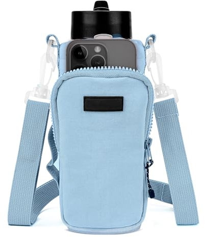 Linkidea Water Bottle Carrier with Strap Compatible with YETI Rambler Bottle 18oz/26oz, Owala FreeSip 24oz/32oz, Waterbottle Sling Bag Holder, Shoulder Strap with Phone Pocket (Blue)