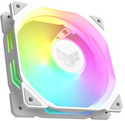 ASUS TUF GAMING TR120 FAN ARGB WHITE 3 IN 1 Ventole Case, Spessore 28 mm, Pressione Statica 3,3 mm H2O con Flusso d'aria Elevato, Design Doppio Strato 16 LED RGB, 3 pezzi, Bianco
