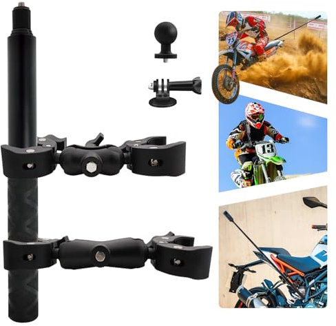 WEWOGA Motorrad Doppelt Klemme Halterung Kit mit 59 Unsichtbarem Selfie Stick kompatibel für Insta 360 X5 X4 X3 X2 X ONE RS R GO 3 Aluminium Legierung Hochbelastbar Lenker Klemme Halterung Zubehör